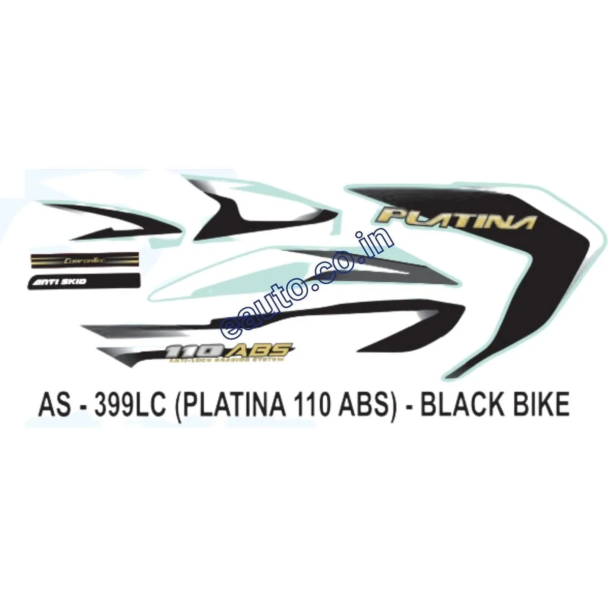 Graphics Sticker Set for Bajaj Platina 110 | ABS | Black Vehicle | Both Sides