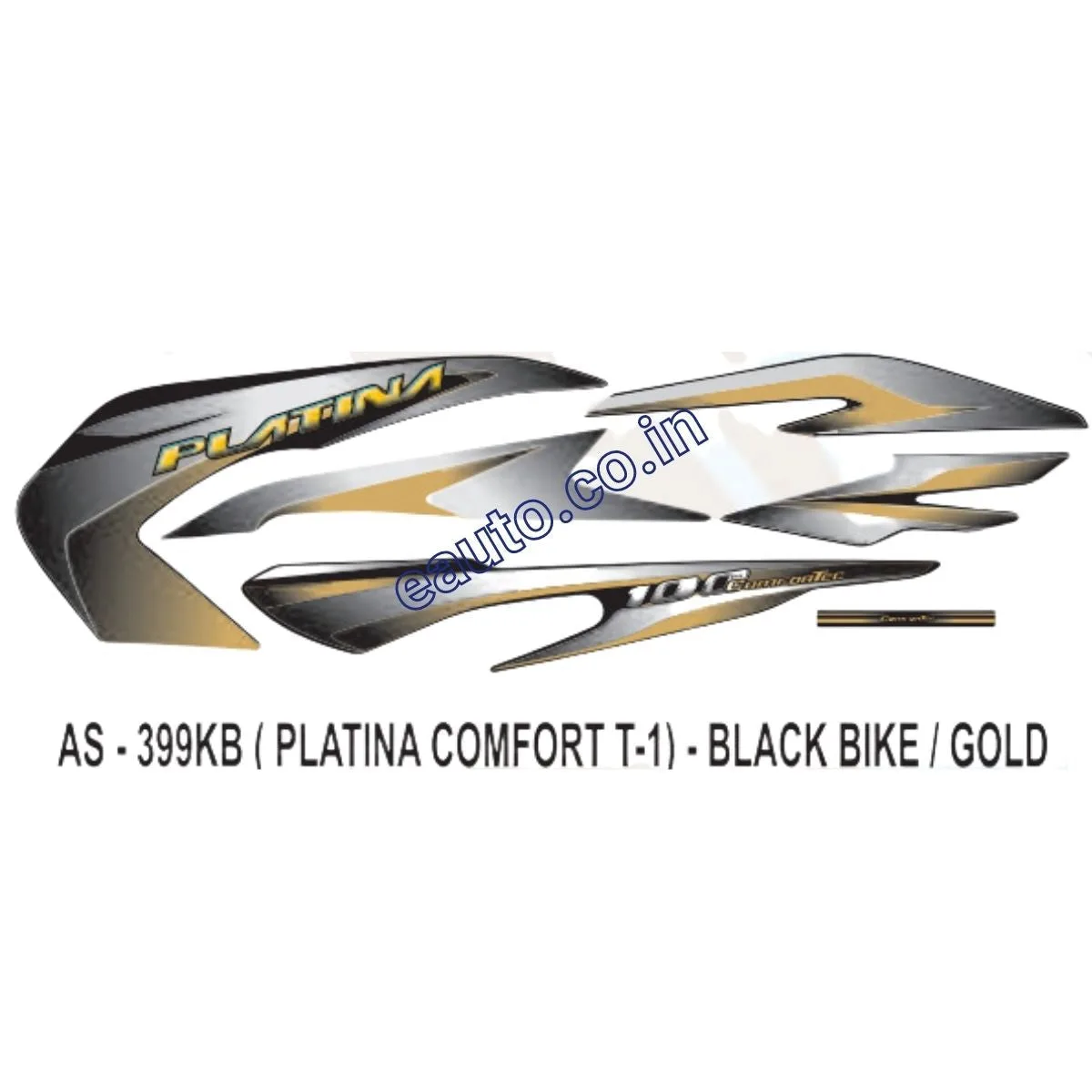 Graphics Sticker Set for Bajaj Platina Comfortec | Type 1 | Black Vehicle | Gold Sticker | Both Sides