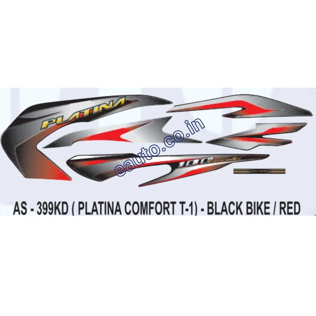 Graphics Sticker Set for Bajaj Platina Comfortec | Type 1 | Black Vehicle | Red Sticker | Both Sides