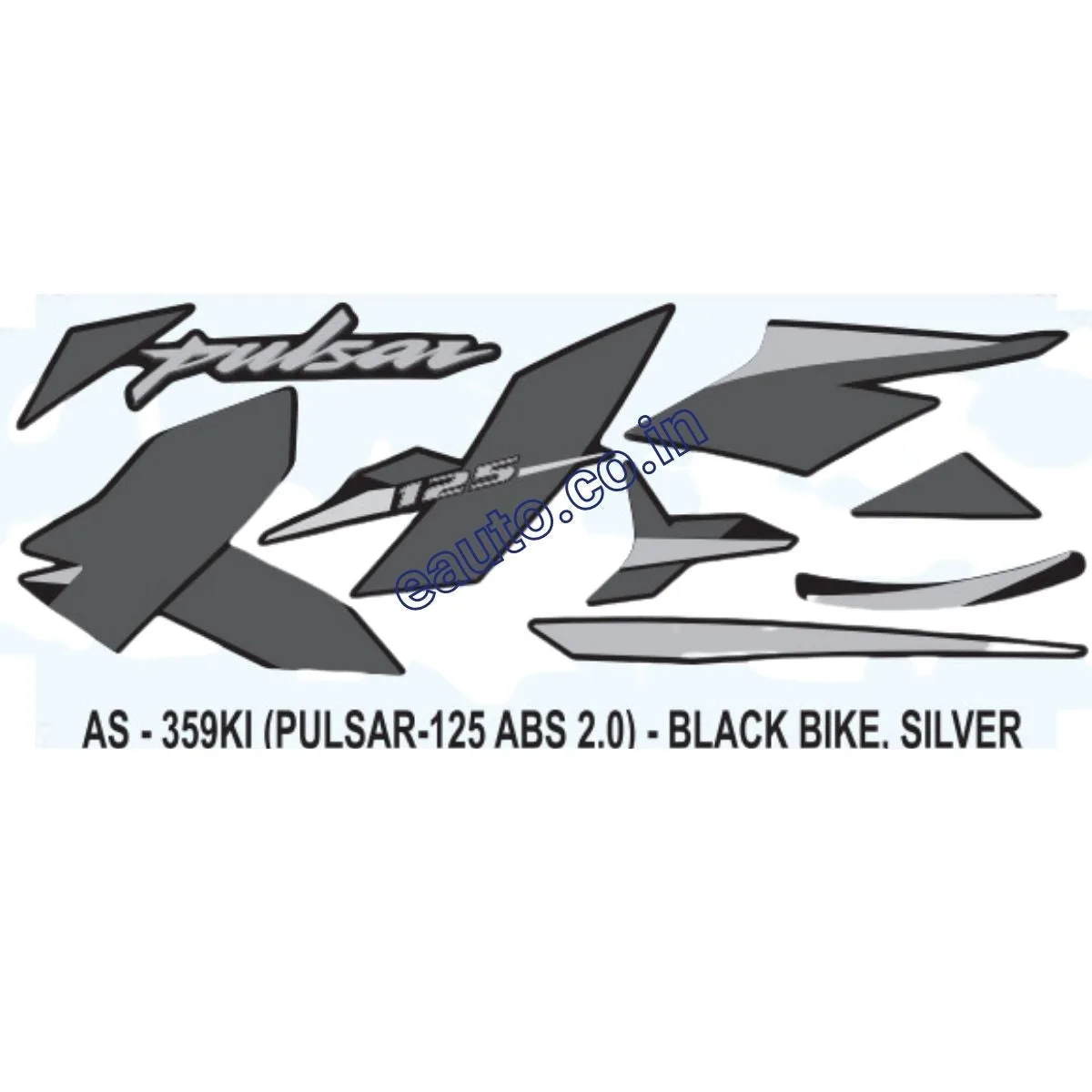 Graphics Sticker Set for Bajaj Pulsar 125 | ABS 2.0 | Black Vehicle | Silver Sticker | Both Sides