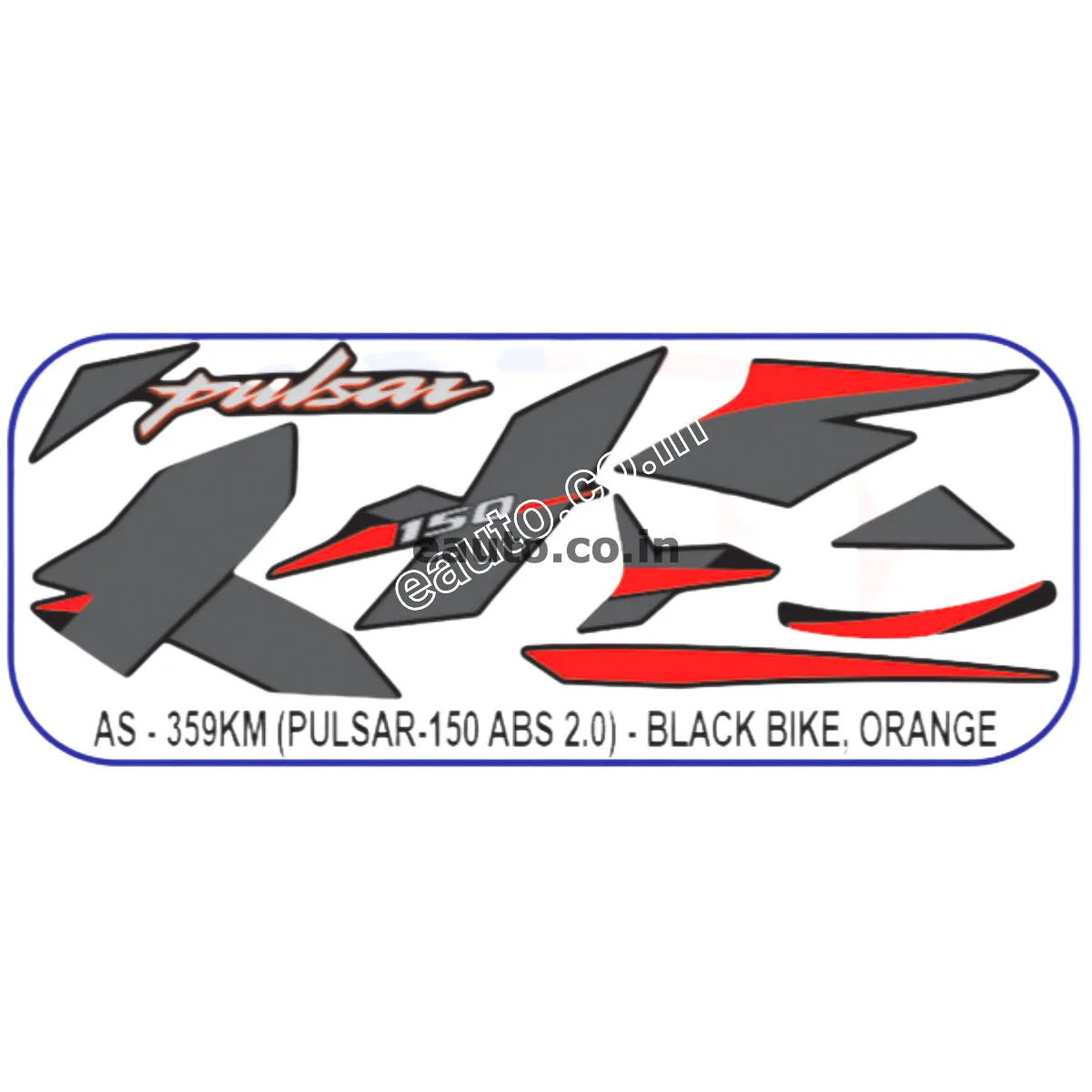 Graphics Sticker Set for Bajaj Pulsar 150 | ABS 2.0 | Black Vehicle | Orange Sticker | Both Sides