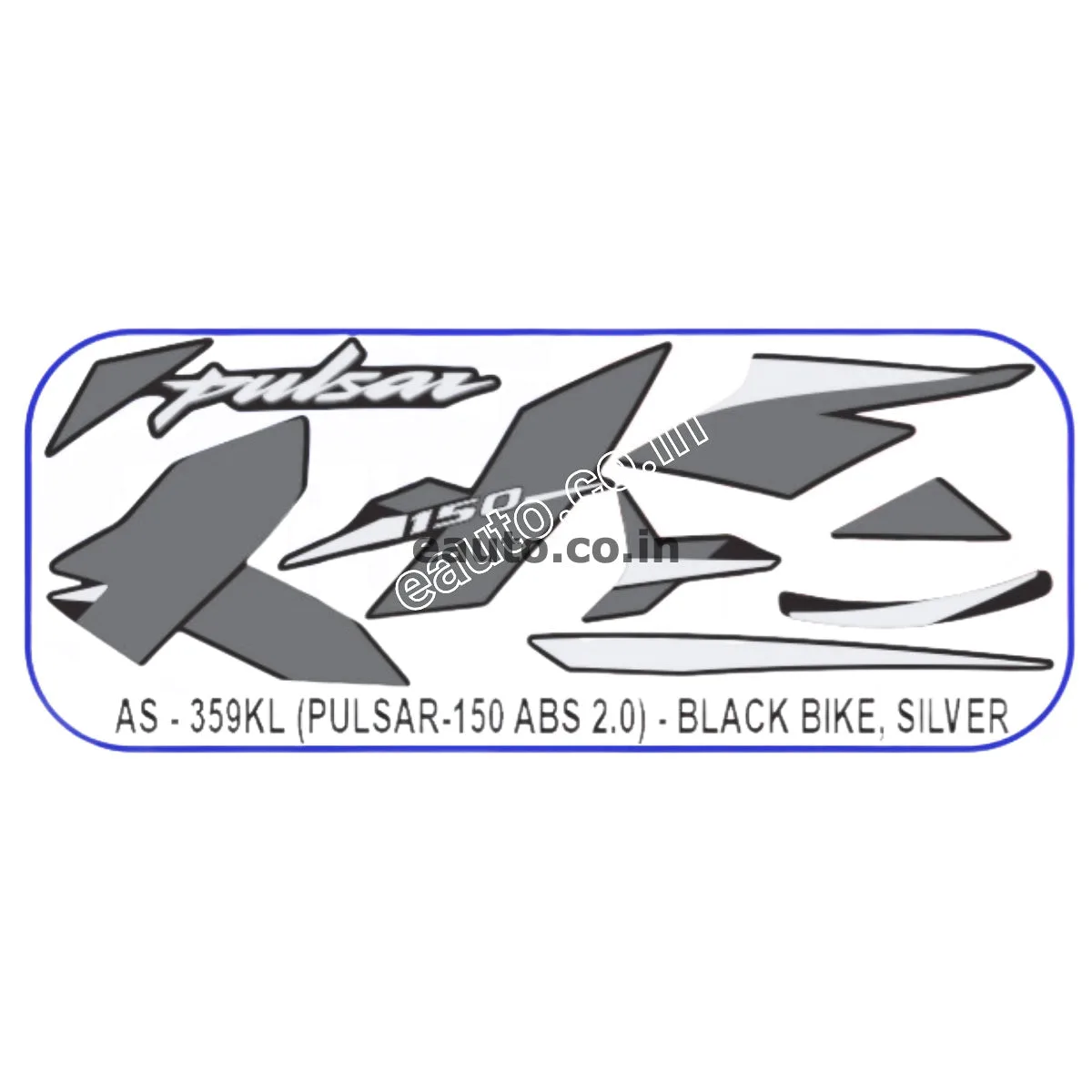 Graphics Sticker Set for Bajaj Pulsar 150 | ABS 2.0 | Black Vehicle | Silver Sticker | Both Sides