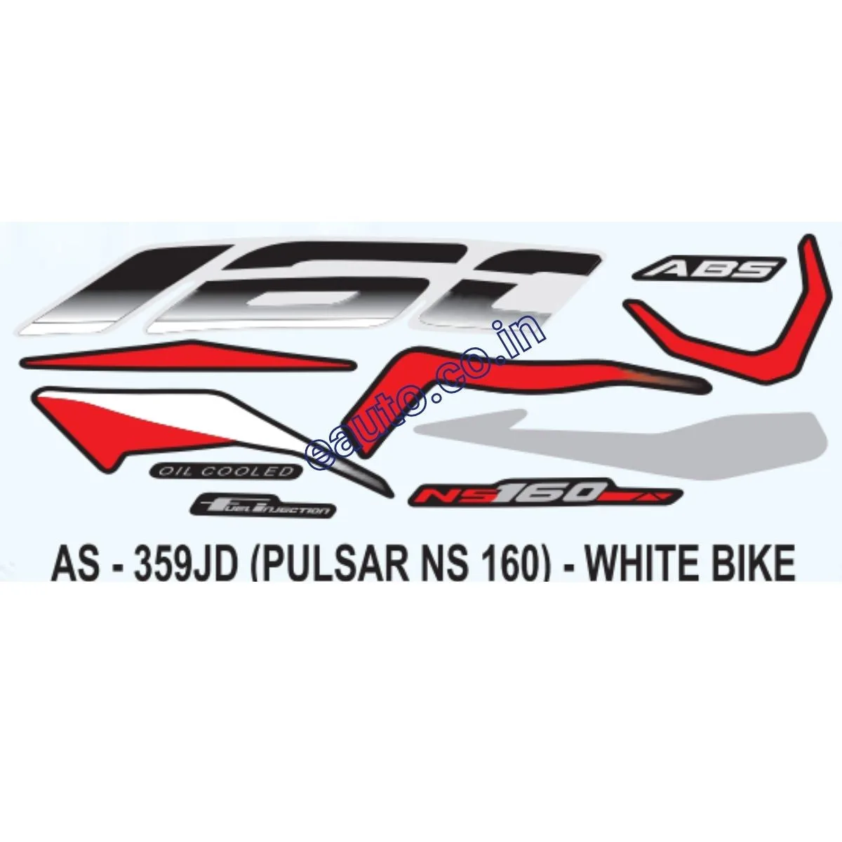 Graphics Sticker Set for Bajaj Pulsar NS 160 | ABS | White Vehicle | Both Sides