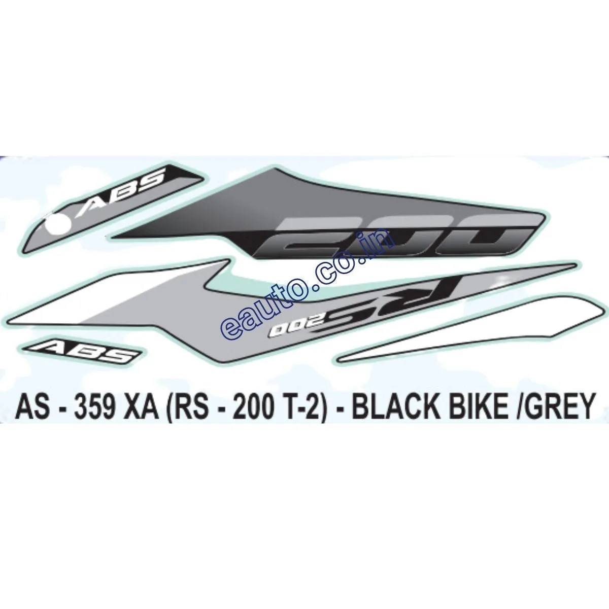 Graphics Sticker Set for Bajaj Pulsar RS 200 | Type 2 | ABS | Black Vehicle | Grey Sticker | Both Sides