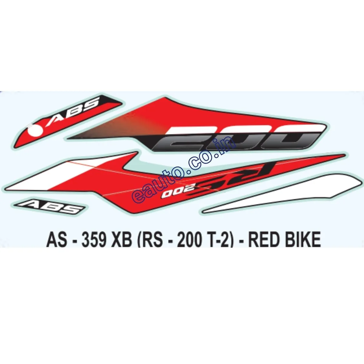 Graphics Sticker Set for Bajaj Pulsar RS 200 | Type 2 | ABS | Red Vehicle | Both Sides