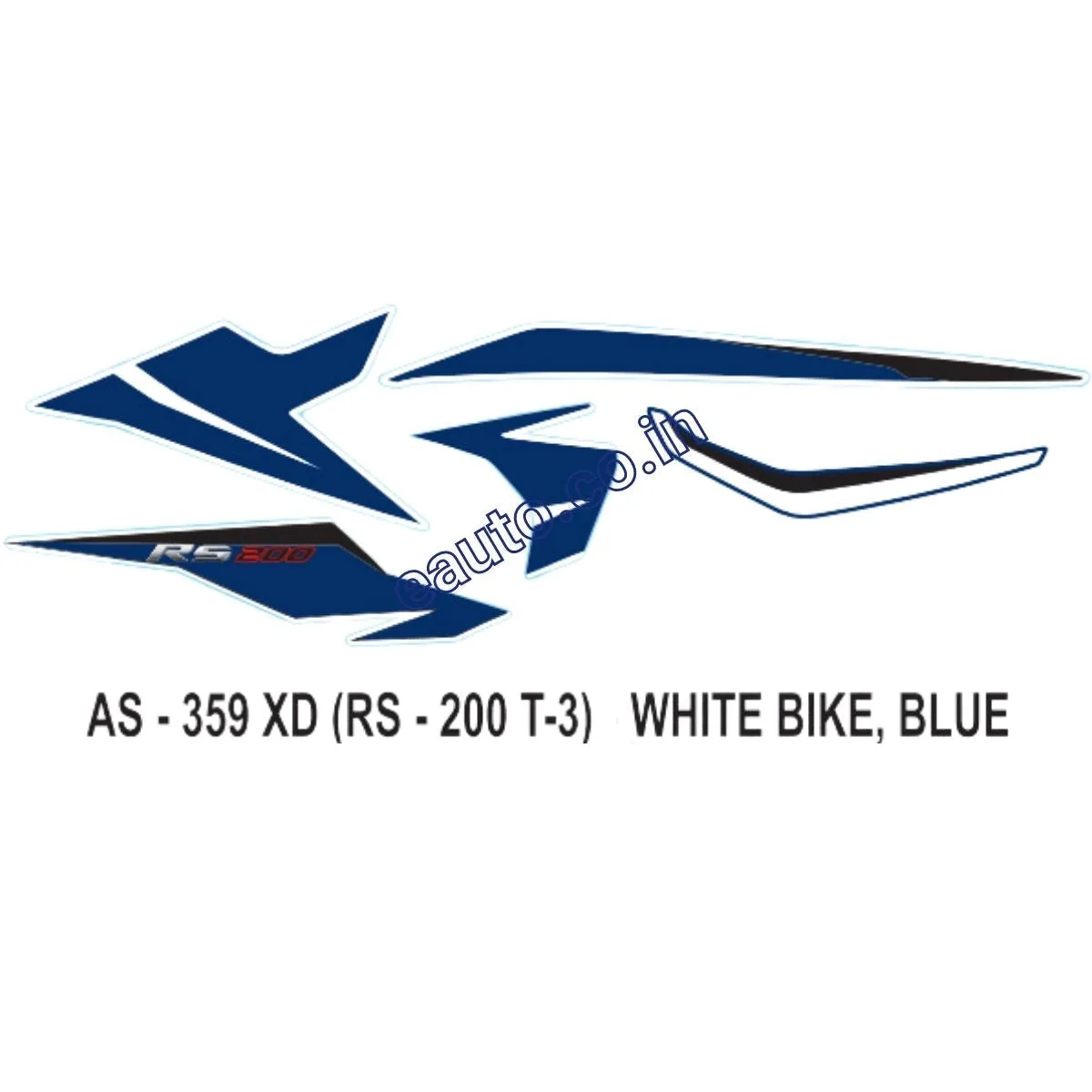 Graphics Sticker Set for Bajaj Pulsar RS 200 | Type 3 | White Vehicle | Blue Sticker | Both Sides