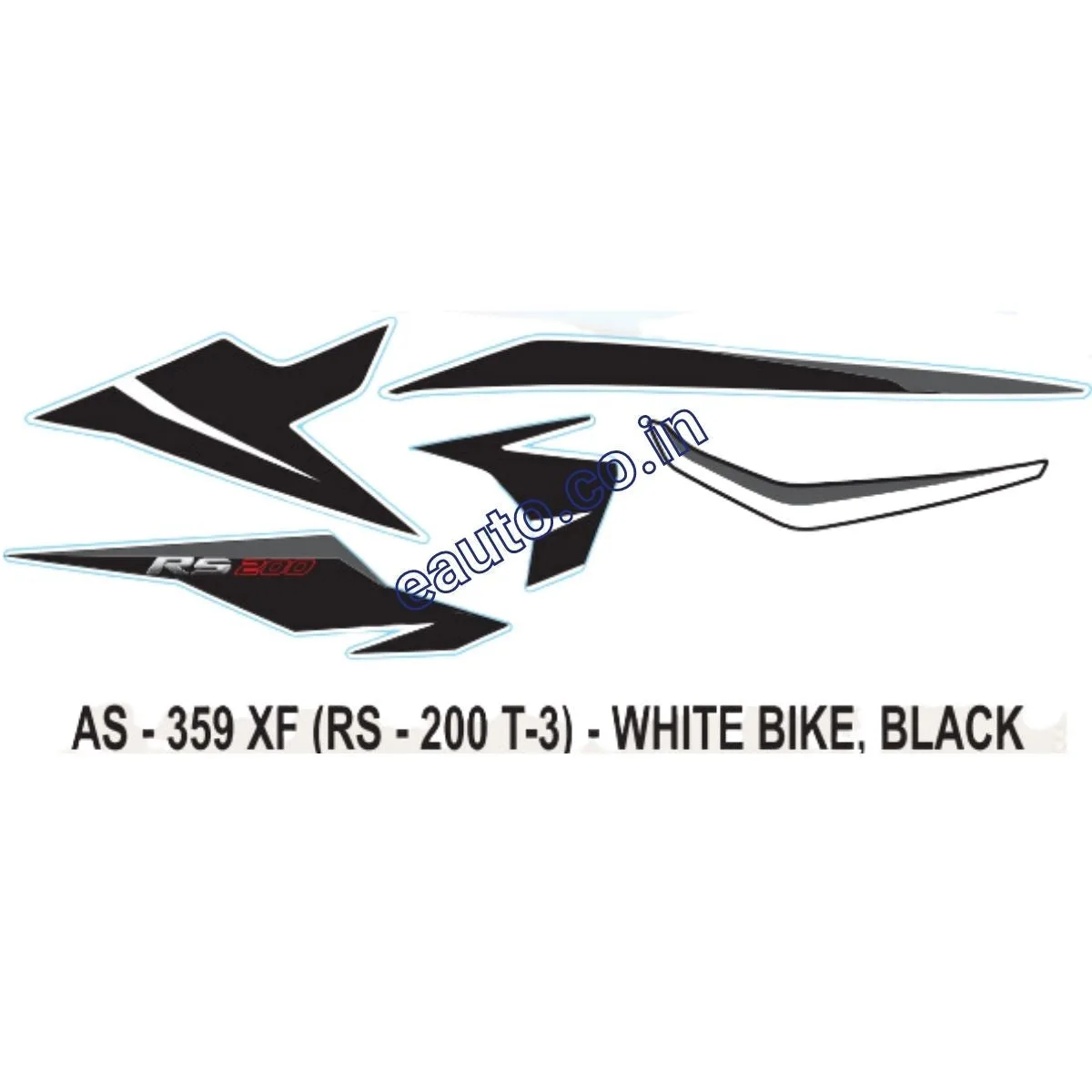 Graphics Sticker Set for Bajaj Pulsar RS 200 | Type 3 | White Vehicle | Red Sticker | Both Sides