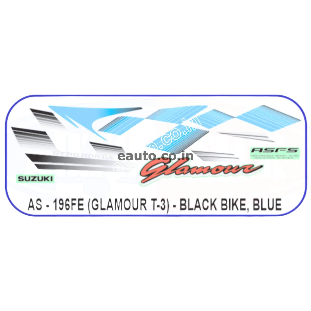 Graphics Sticker Set for Hero Glamour | Type 3 | ASFS | Black Vehicle | Blue Sticker | Both Sides
