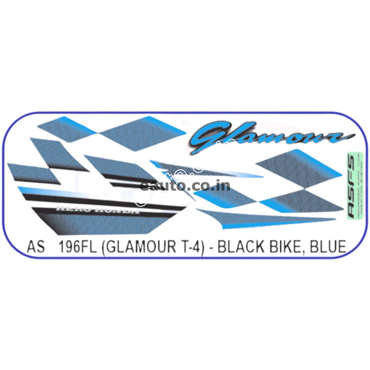 Graphics Sticker Set for Hero Glamour | Type 4 | ASFS | Black Vehicle | Blue Sticker | Both Sides