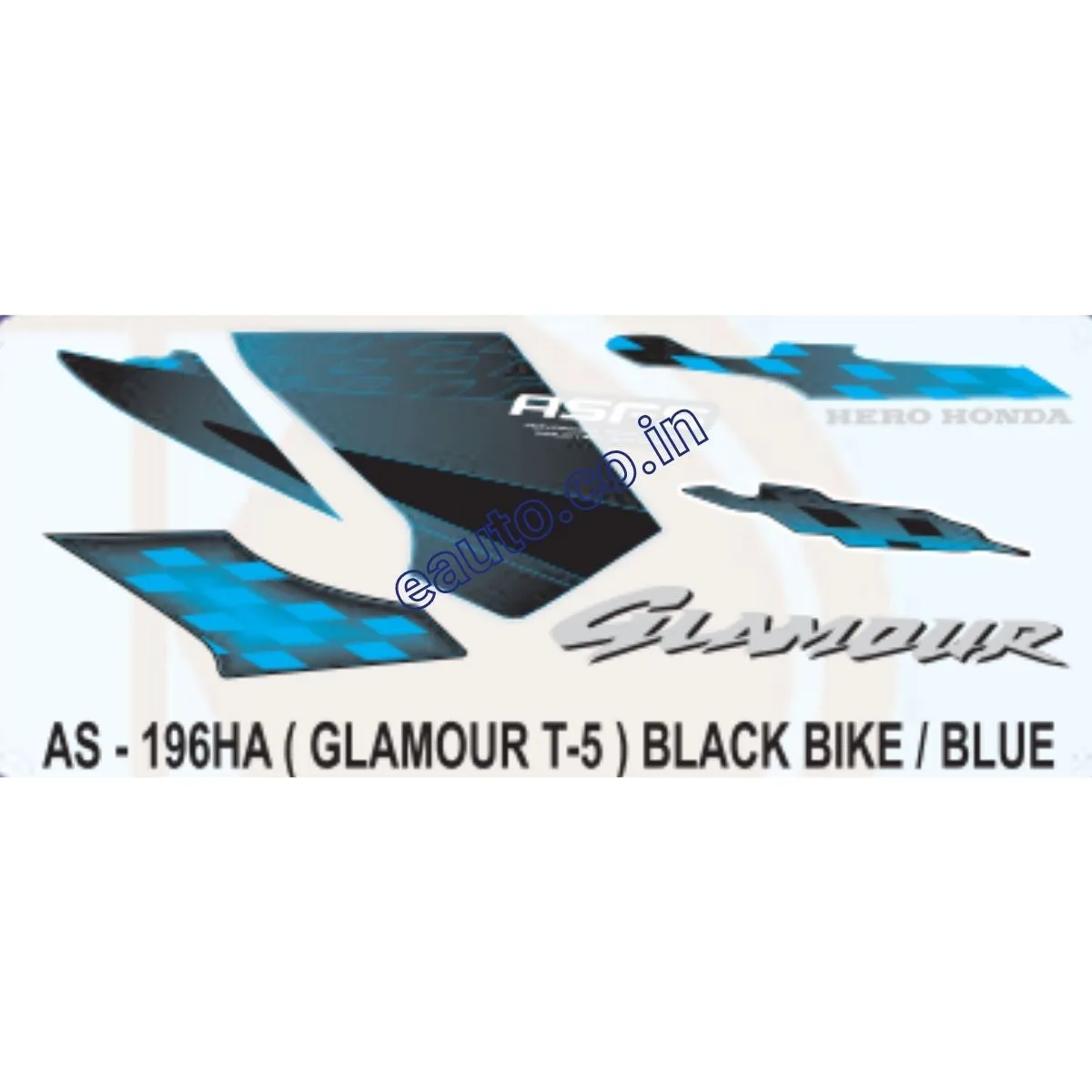 Graphics Sticker Set for Hero Glamour | Type 5 | ASFS | Black Vehicle | Blue Sticker | Both Sides