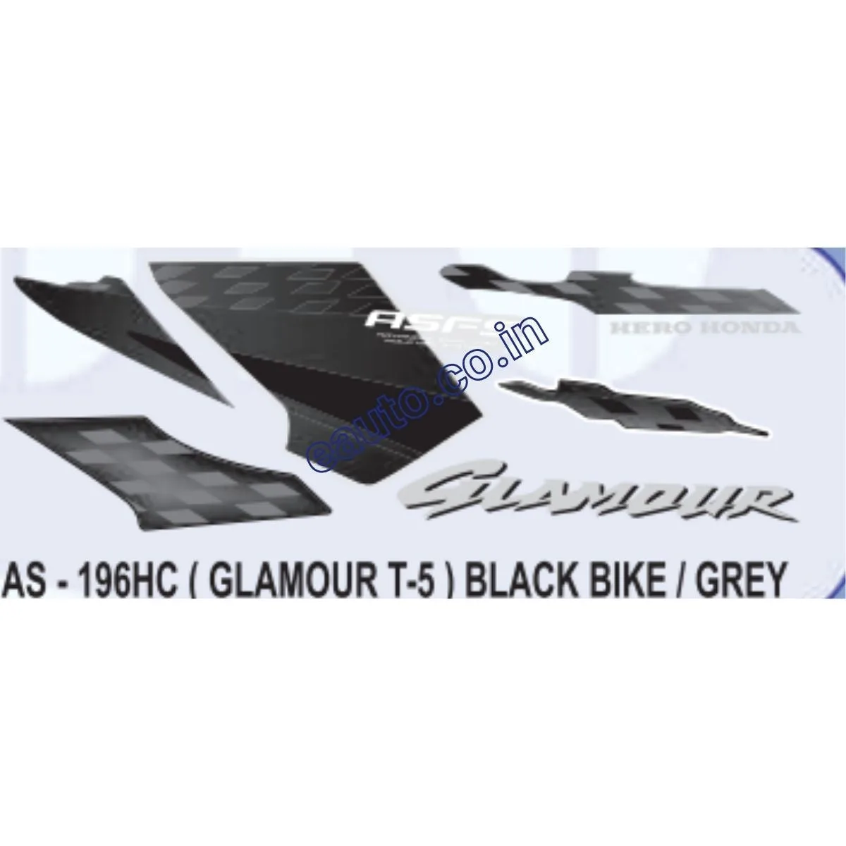Graphics Sticker Set for Hero Glamour | Type 5 | ASFS | Black Vehicle | Grey Sticker | Both Sides