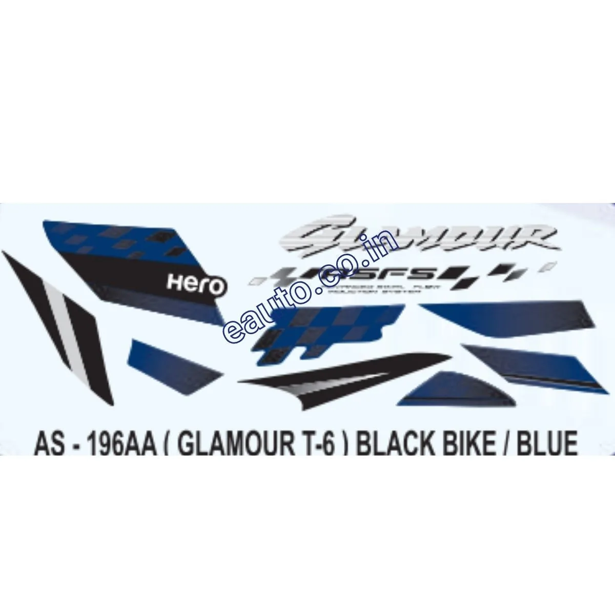Graphics Sticker Set for Hero Glamour | Type 6 | ASFS | Black Vehicle | Blue Sticker | Both Sides