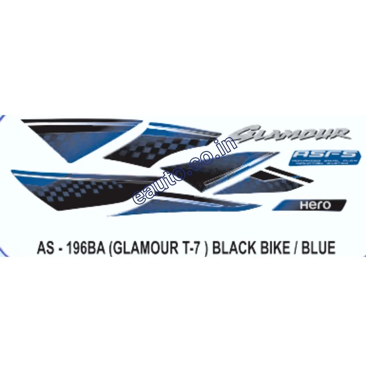 Graphics Sticker Set for Hero Glamour | Type 7 | ASFS | Black Vehicle | Blue Sticker | Both Sides