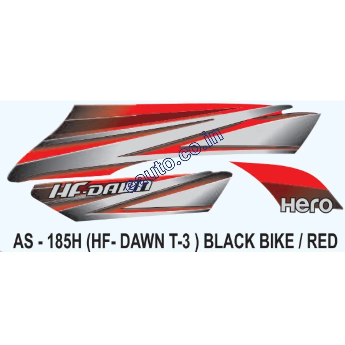Graphics Sticker Set for Hero HF Dawn | Type 3 | Black Vehicle | Red Sticker | Both Sides