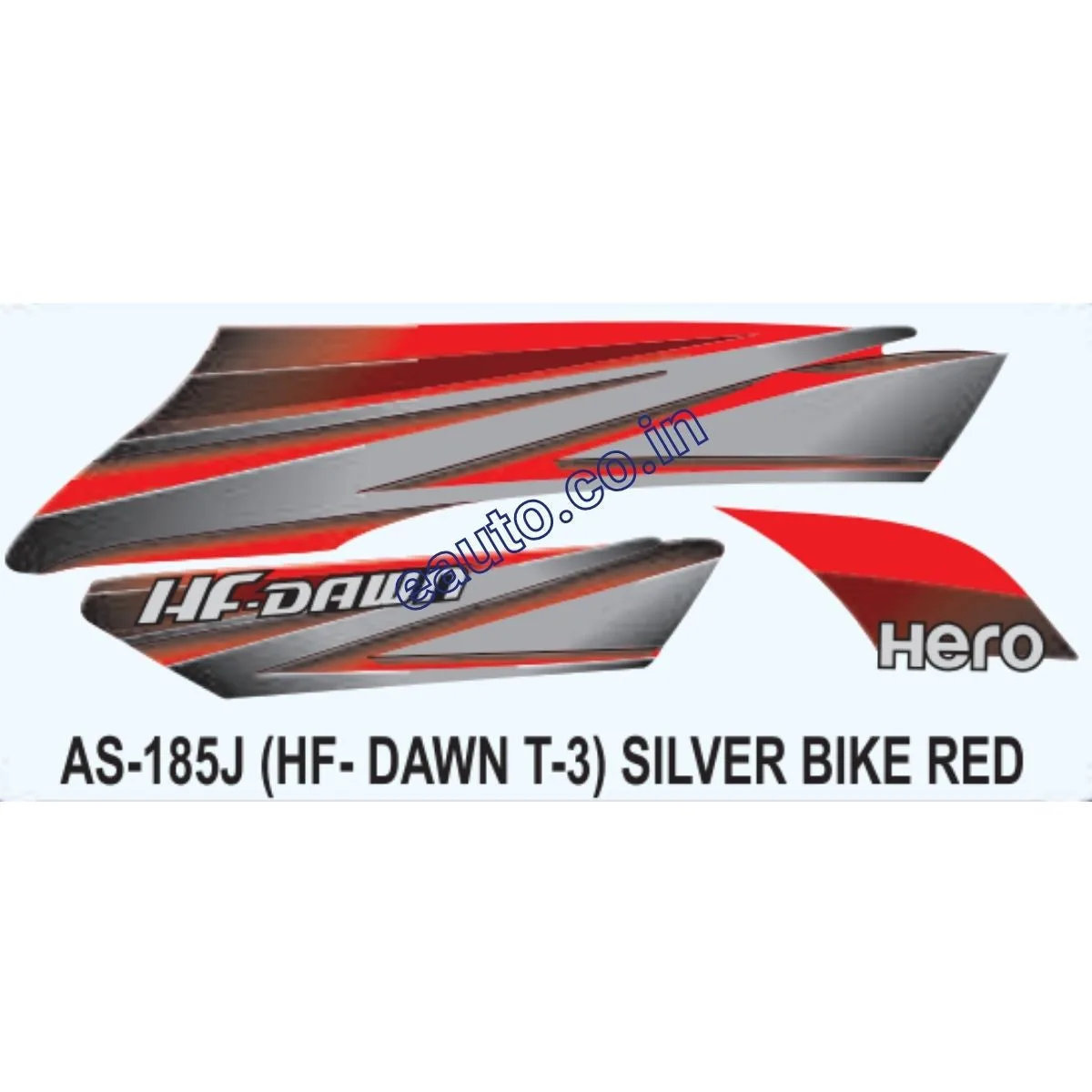 Graphics Sticker Set for Hero HF Dawn | Type 3 | Silver Vehicle | Red Sticker | Both Sides