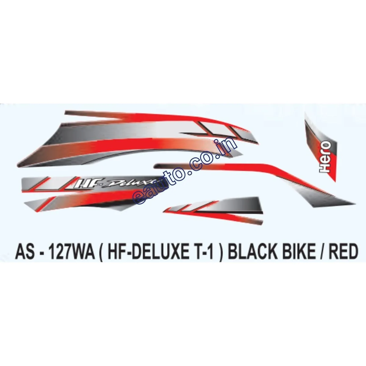 Graphics Sticker Set for Hero HF Deluxe | Type 1 | Black Vehicle | Red Sticker | Both Sides