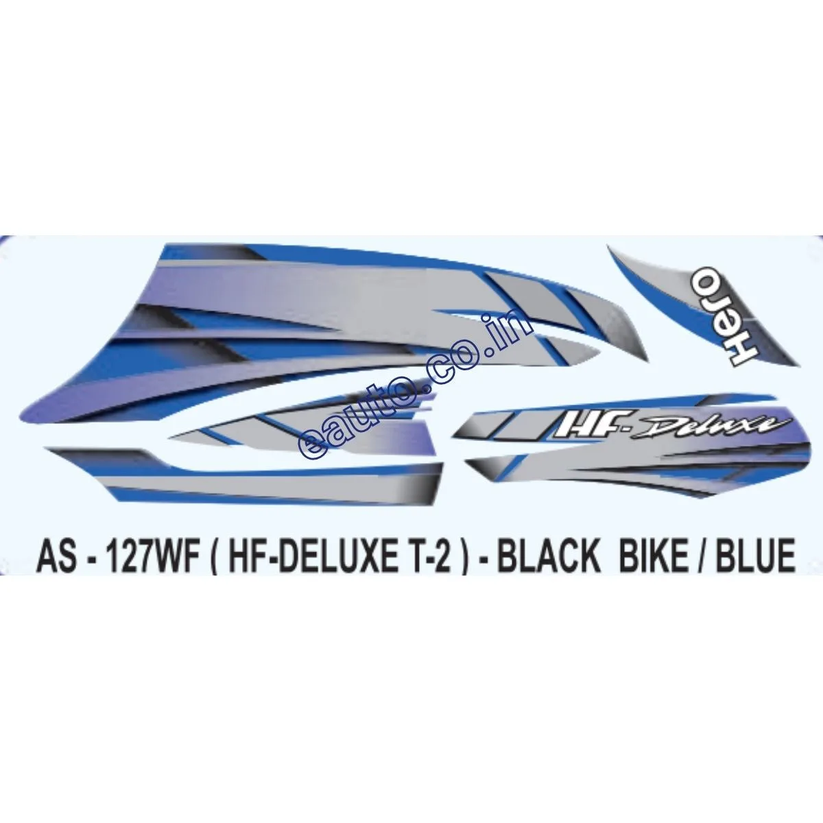 Graphics Sticker Set for Hero HF Deluxe | Type 2 | Black Vehicle | Blue Sticker | Both Sides