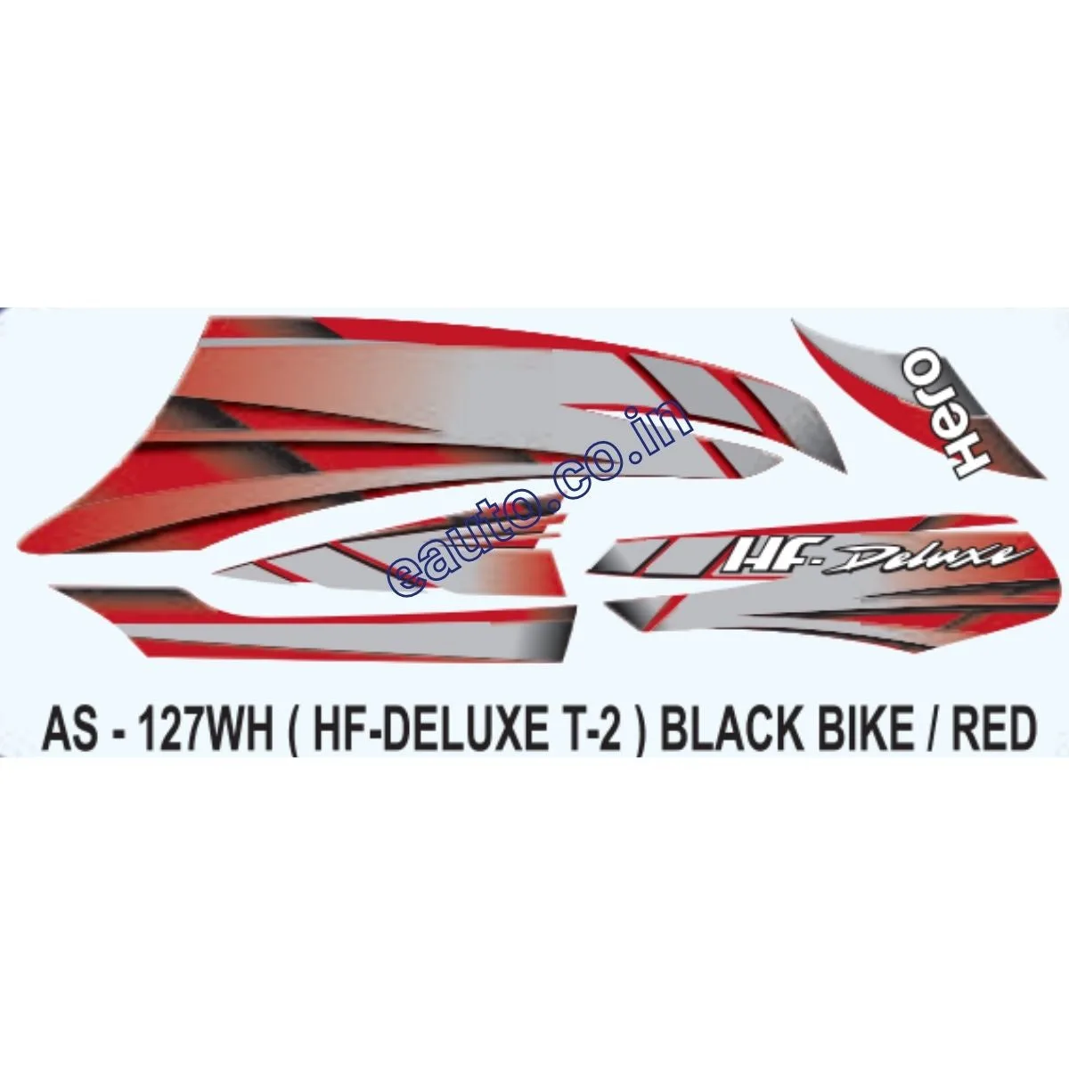 Graphics Sticker Set for Hero HF Deluxe | Type 2 | Black Vehicle | Red Sticker | Both Sides