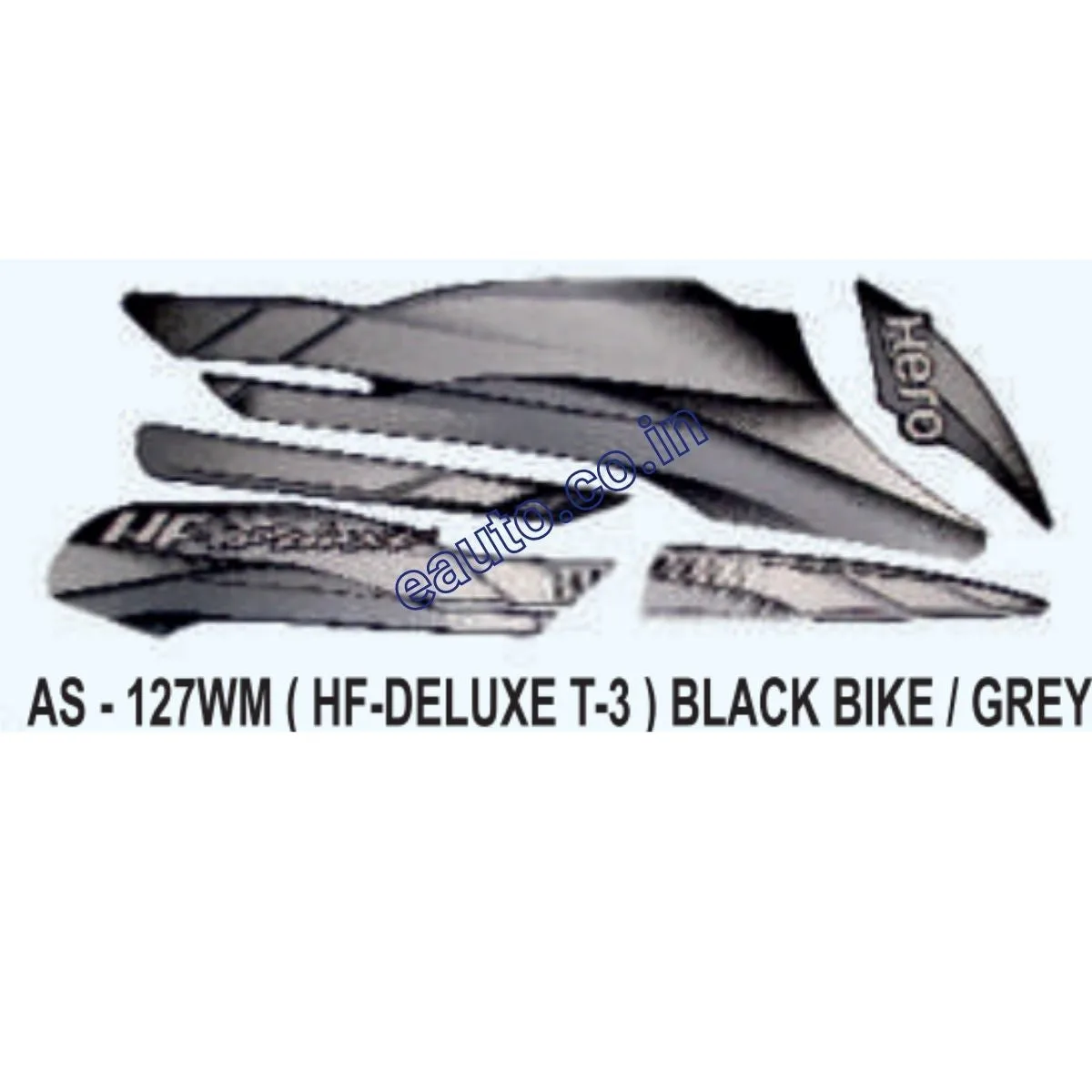 Graphics Sticker Set for Hero HF Deluxe | Type 3 | Black Vehicle | Grey Sticker | Both Sides