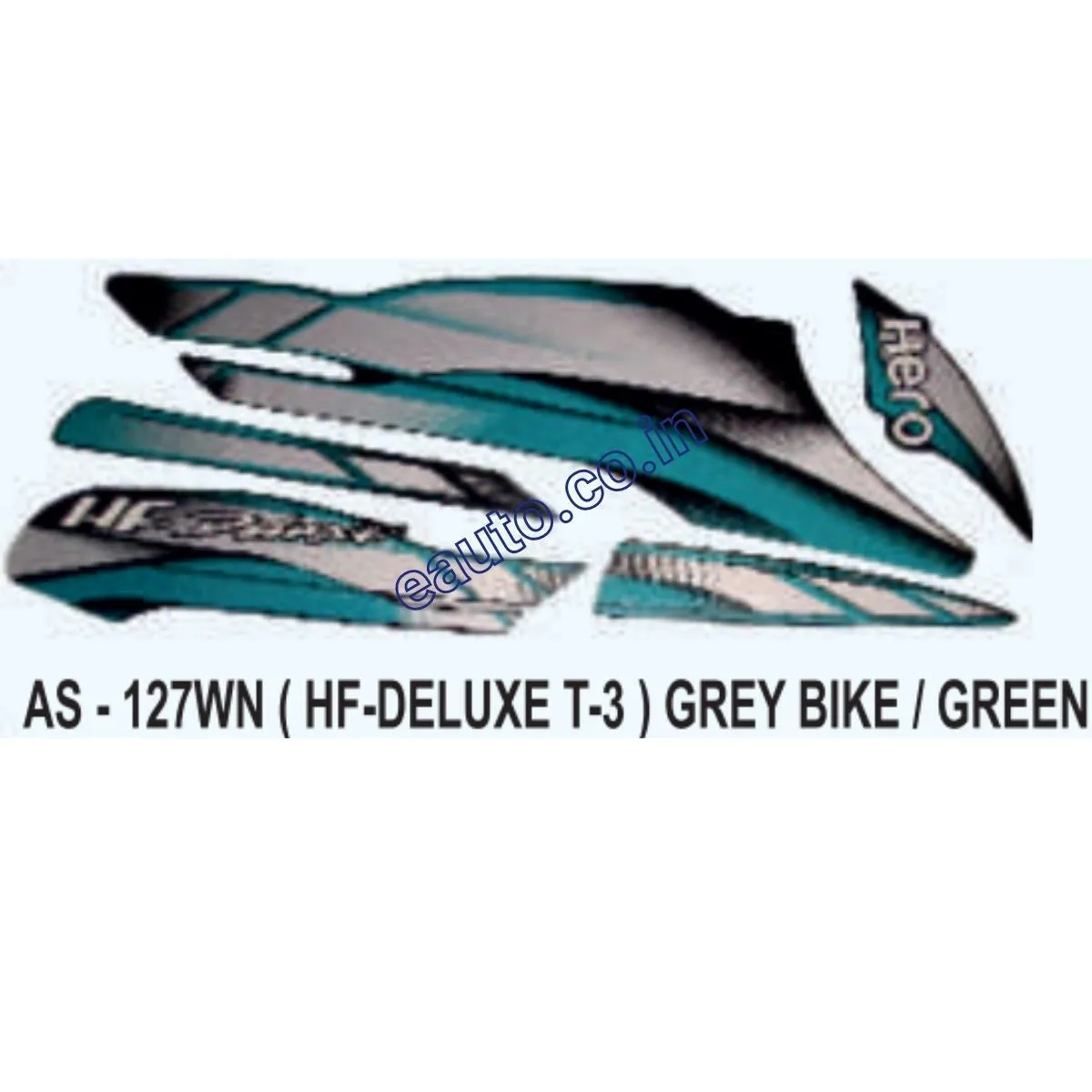 Graphics Sticker Set for Hero HF Deluxe | Type 3 | Grey Vehicle | Green Sticker | Both Sides