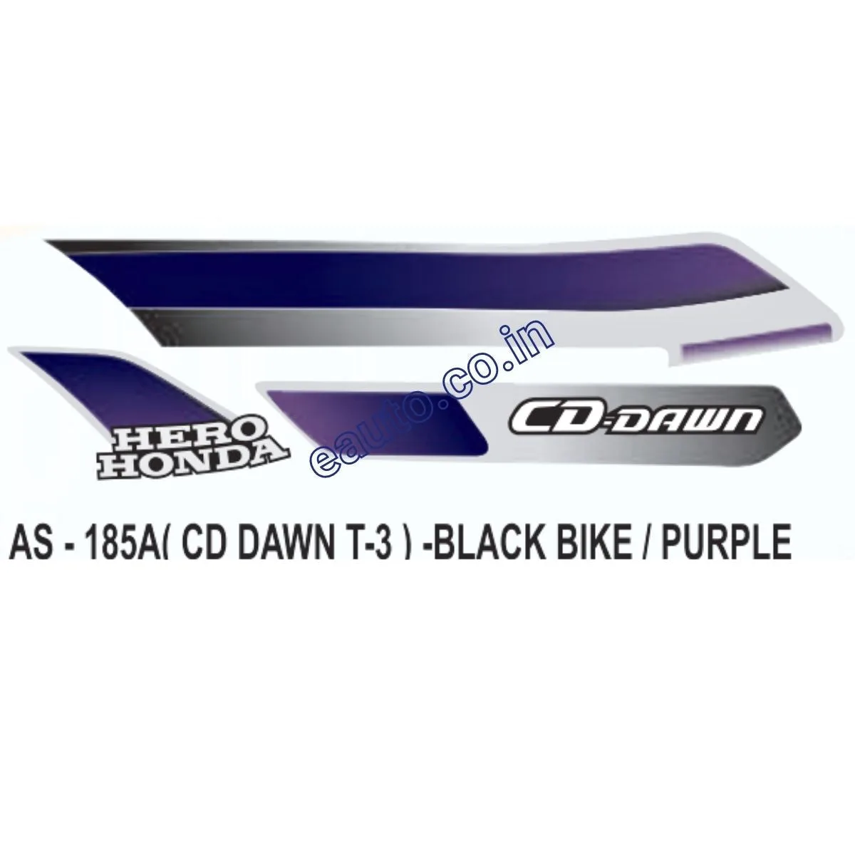 Graphics Sticker Set for Hero Honda CD Dawn | Type 3 | Black Vehicle | Purple Sticker | Both Sides