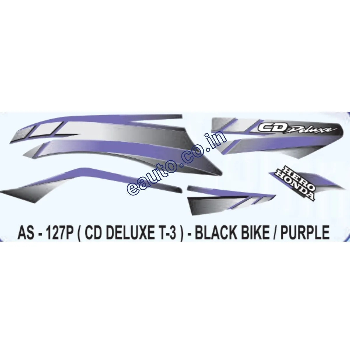 Graphics Sticker Set for Hero Honda CD Deluxe | Type 3 | Black Vehicle | Purple Sticker | Both Sides