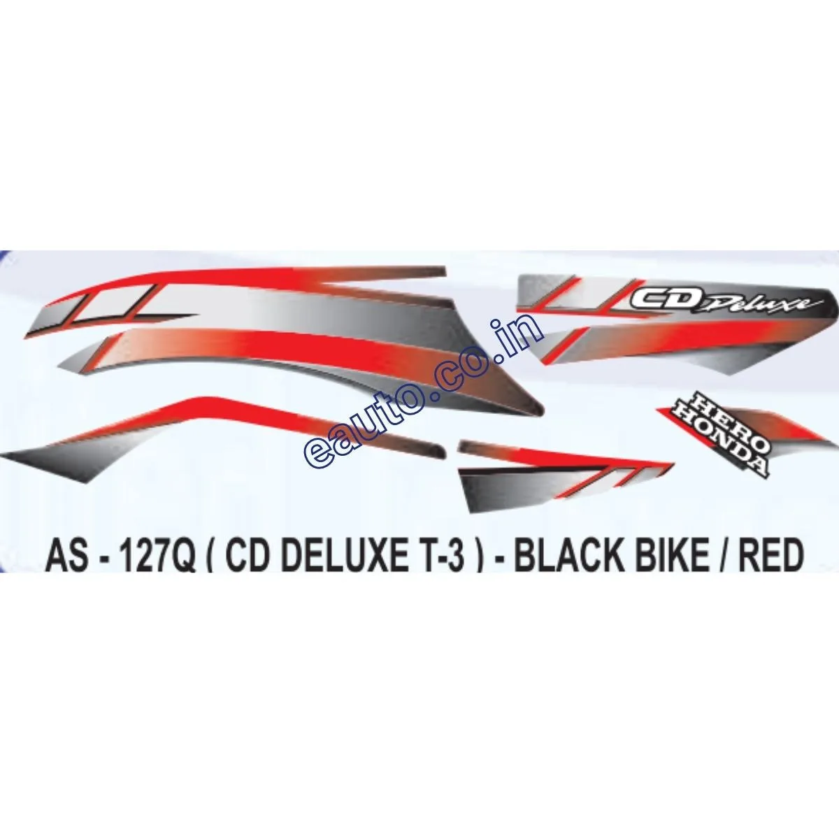 Graphics Sticker Set for Hero Honda CD Deluxe | Type 3 | Black Vehicle | Red Sticker | Both Sides