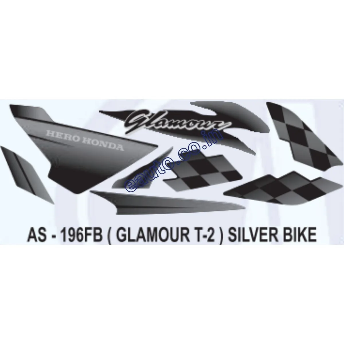 Graphics Sticker Set for Hero Honda Glamour | Type 2 | Silver Vehicle | Both Sides