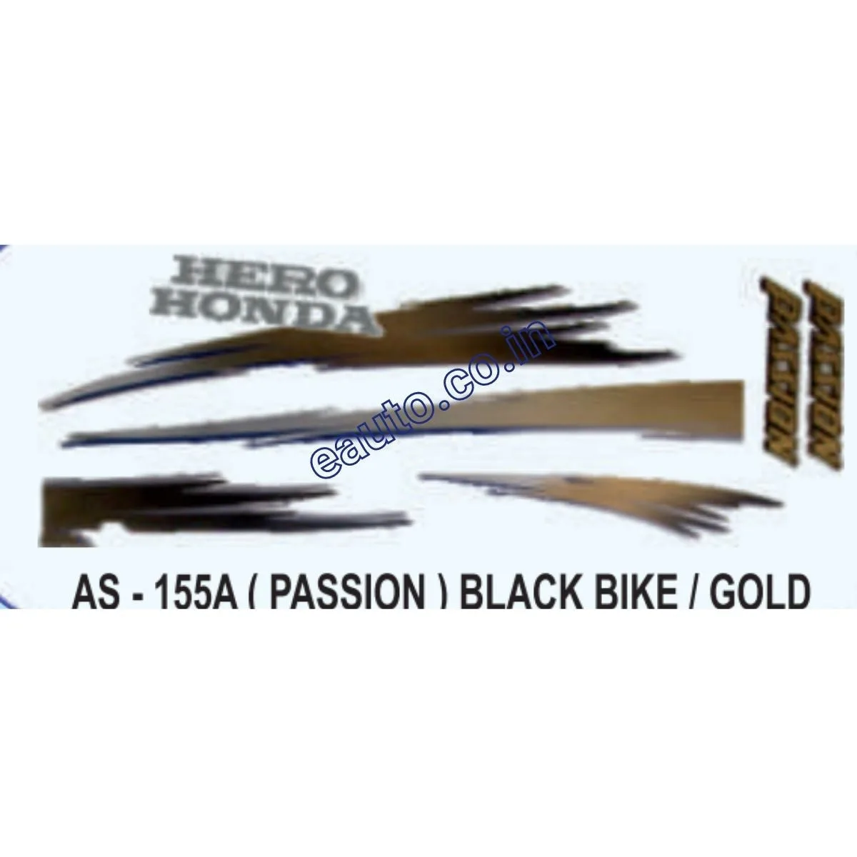 Graphics Sticker Set for Hero Honda Passion | Black Vehicle | Gold Sticker | Both Sides