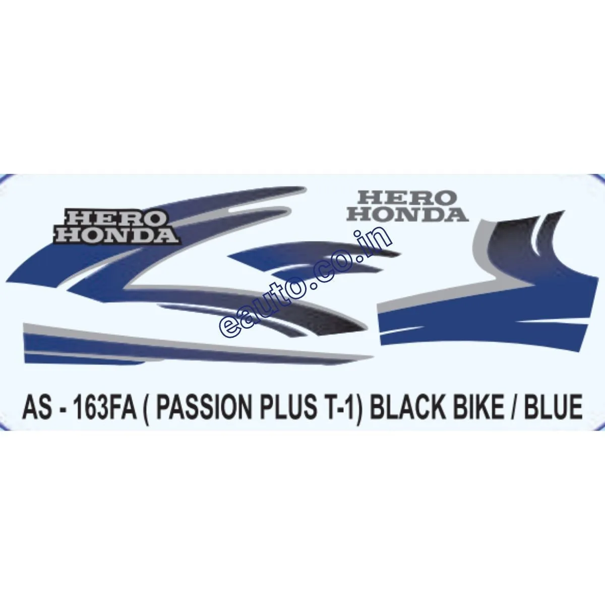 Graphics Sticker Set for Hero Honda Passion Plus | Type 1 | Black Vehicle | Blue Sticker | Both Sides