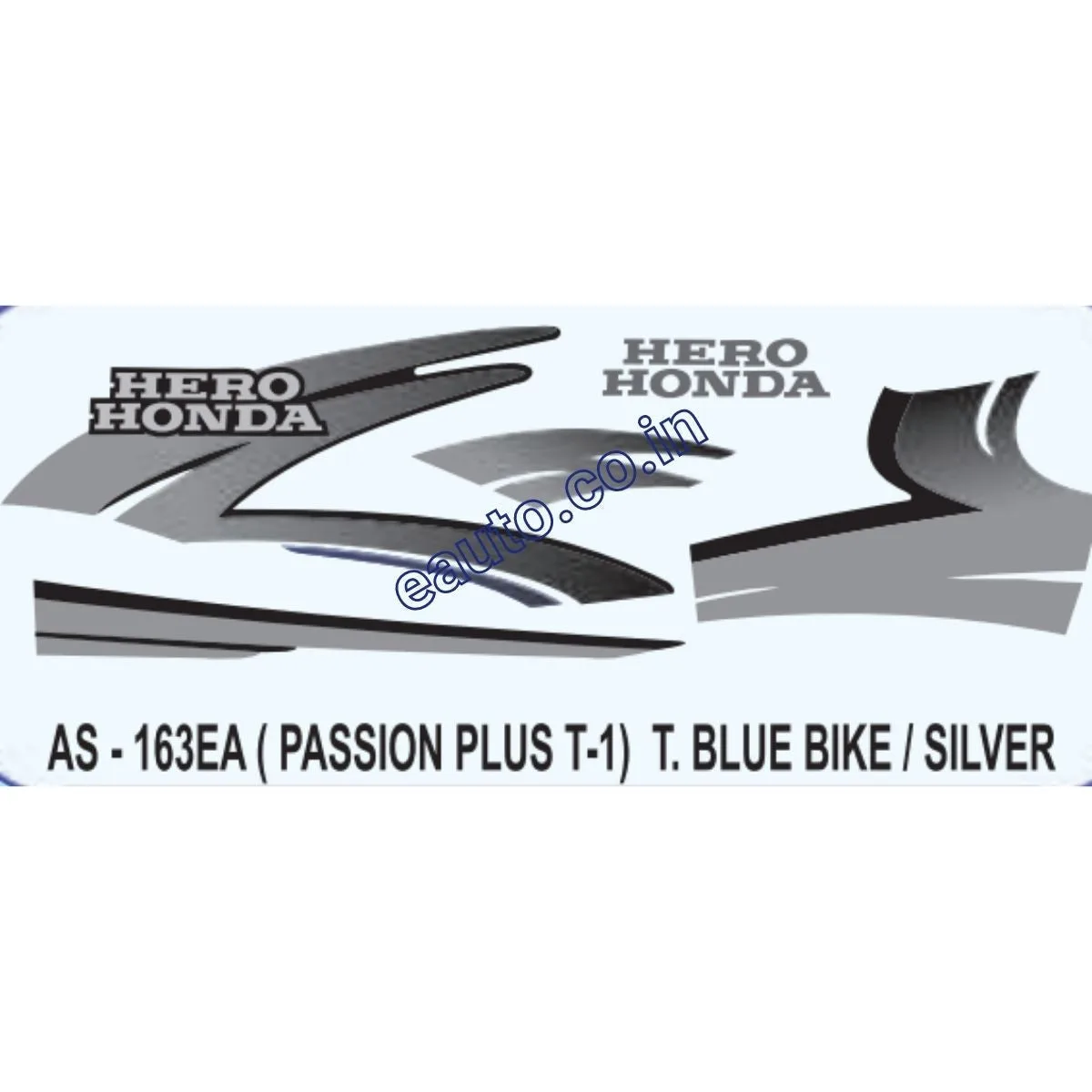 Graphics Sticker Set for Hero Honda Passion Plus | Type 1 | Black Vehicle | Silver Sticker | Both Sides