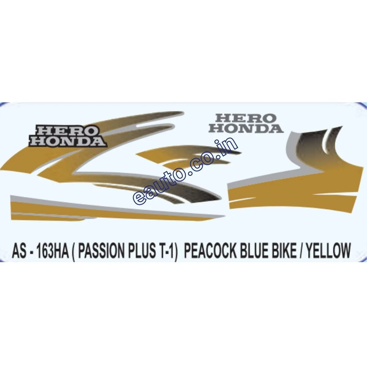 Graphics Sticker Set for Hero Honda Passion Plus | Type 1 | Peacock Blue Vehicle | Yellow Sticker | Both Sides