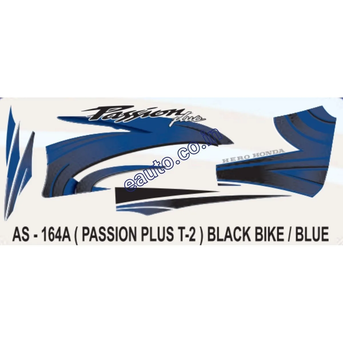 Graphics Sticker Set for Hero Honda Passion Plus | Type 2 | Black Vehicle | Blue Sticker | Both Sides