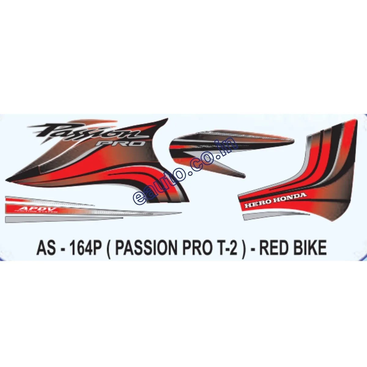 Graphics Sticker Set for Hero Honda Passion Pro | Type 2 | Red Vehicle | Both Sides