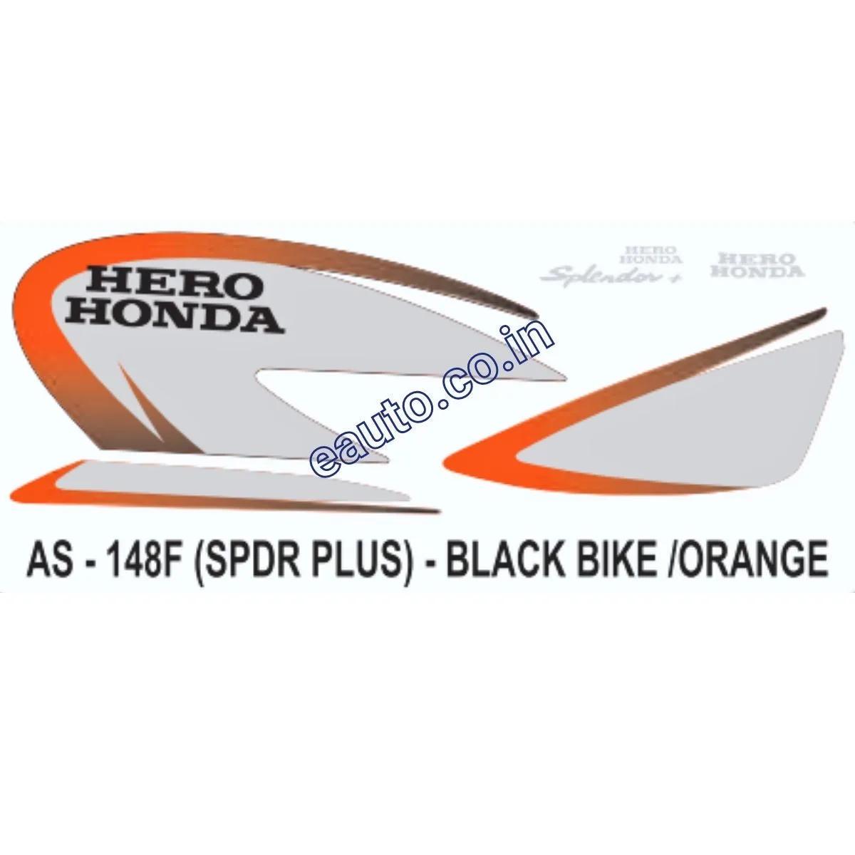 Graphics Sticker Set for Hero Honda Splendor Plus | Black Vehicle | Orange Sticker | Both Sides