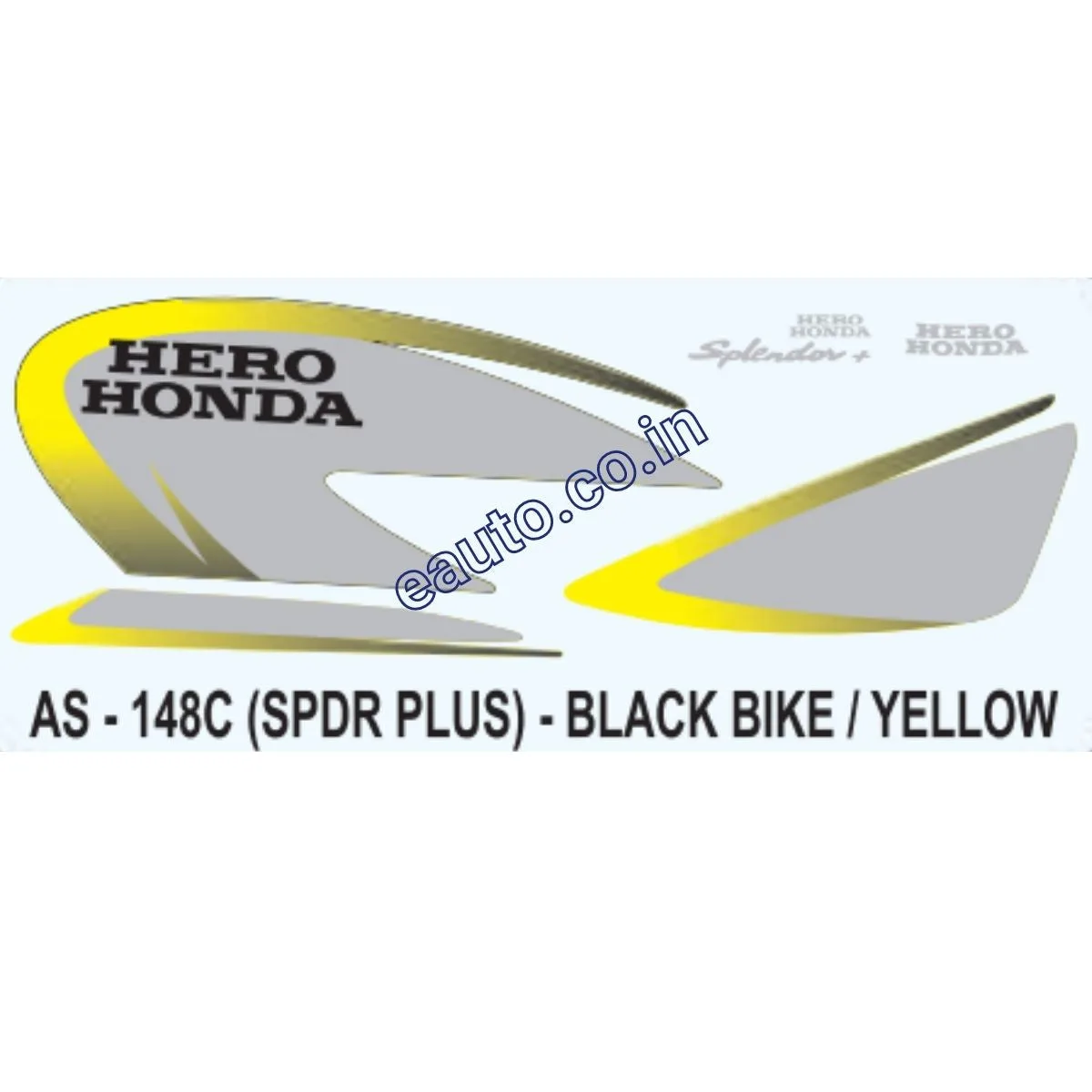 Graphics Sticker Set for Hero Honda Splendor Plus | Black Vehicle | Yellow Sticker | Both Sides
