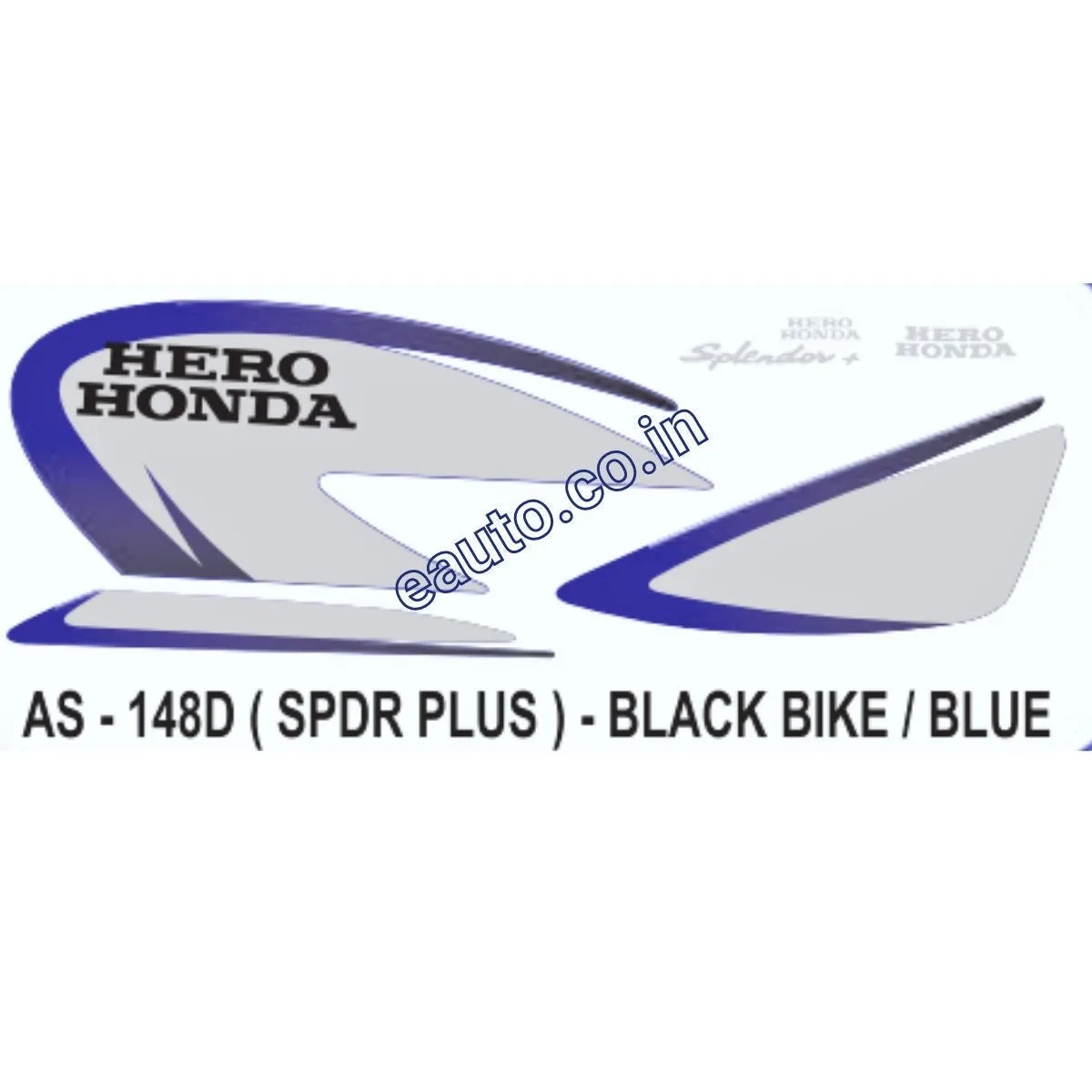 Graphics Sticker Set for Hero Honda Splendor Plus | Type1 | Black Vehicle | Blue Sticker | Both Sides