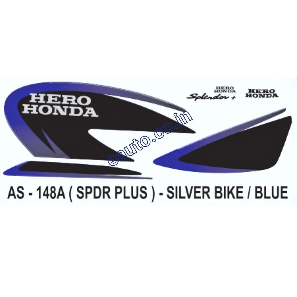 Graphics Sticker Set for Hero Honda Splendor Plus | Type1 | Silver Vehicle | Blue Sticker | Both Sides