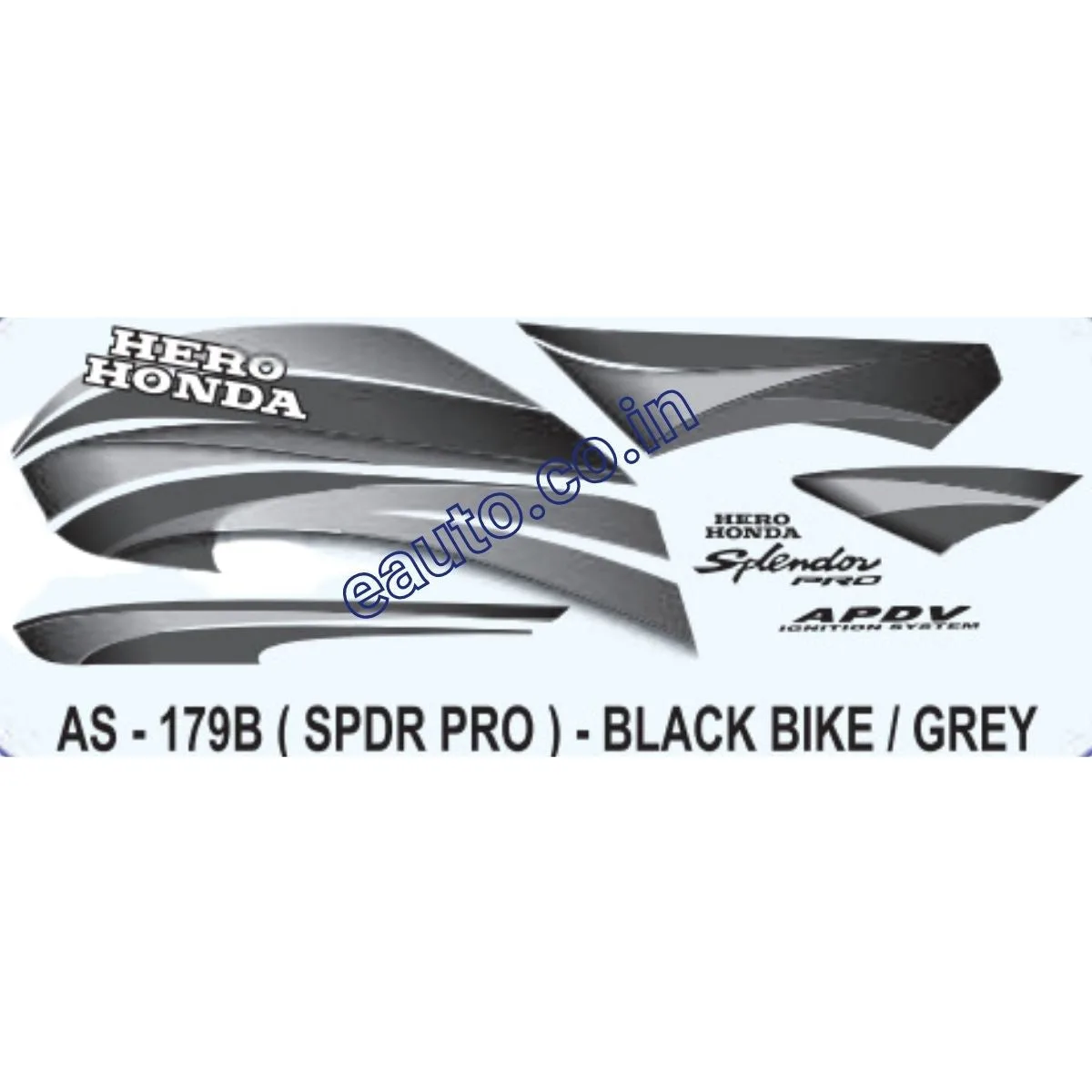 Graphics Sticker Set for Hero Honda Splendor Pro | Black Vehicle | Grey Sticker | Both Sides