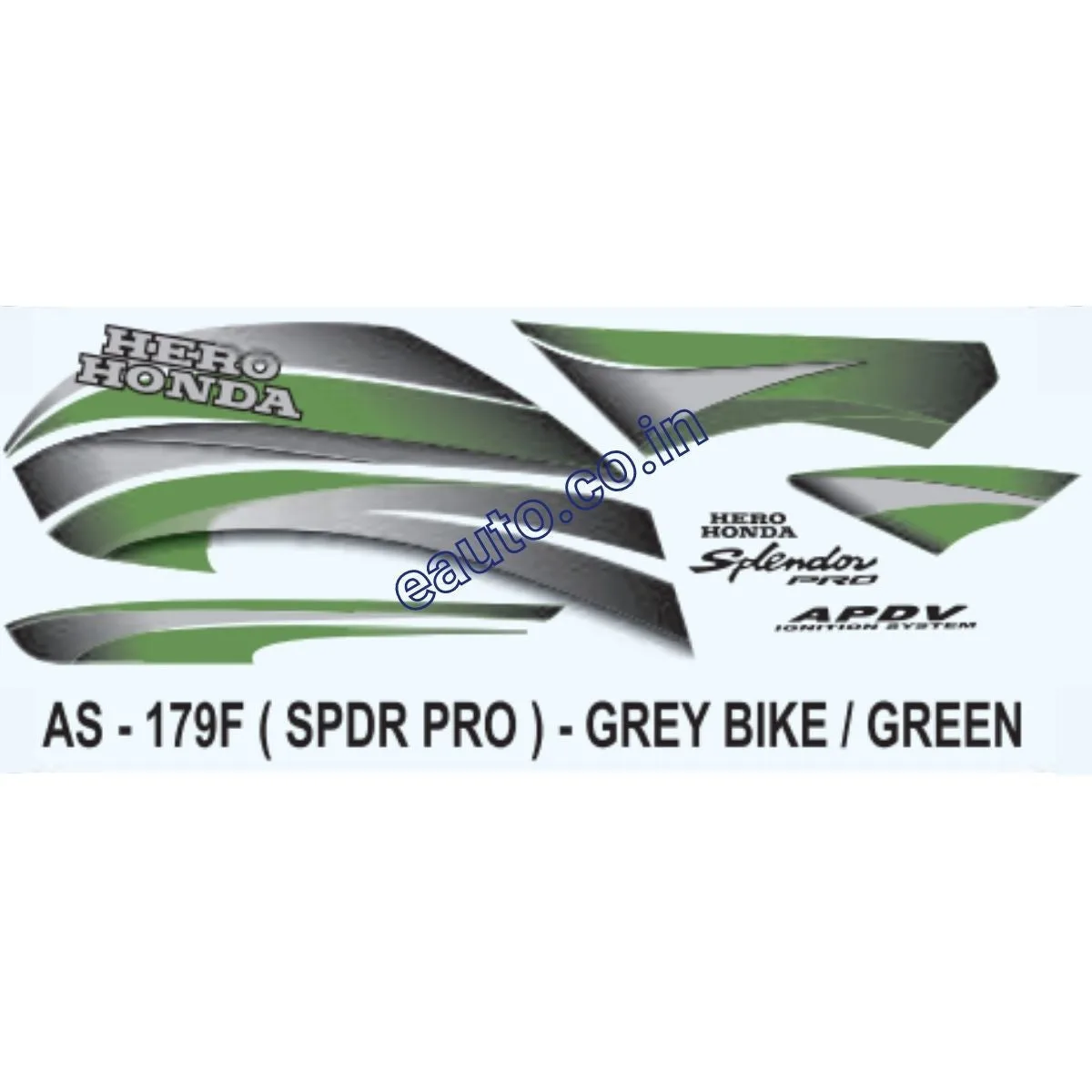 Graphics Sticker Set for Hero Honda Splendor Pro | Grey Vehicle | Green Sticker | Both Sides