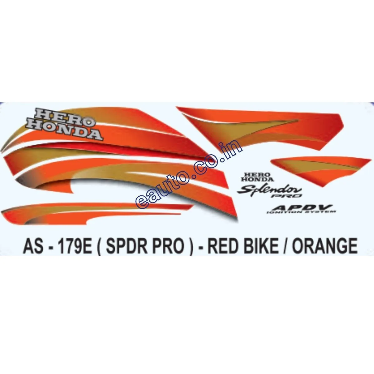Graphics Sticker Set for Hero Honda Splendor Pro | Red Vehicle | Orange Sticker | Both Sides