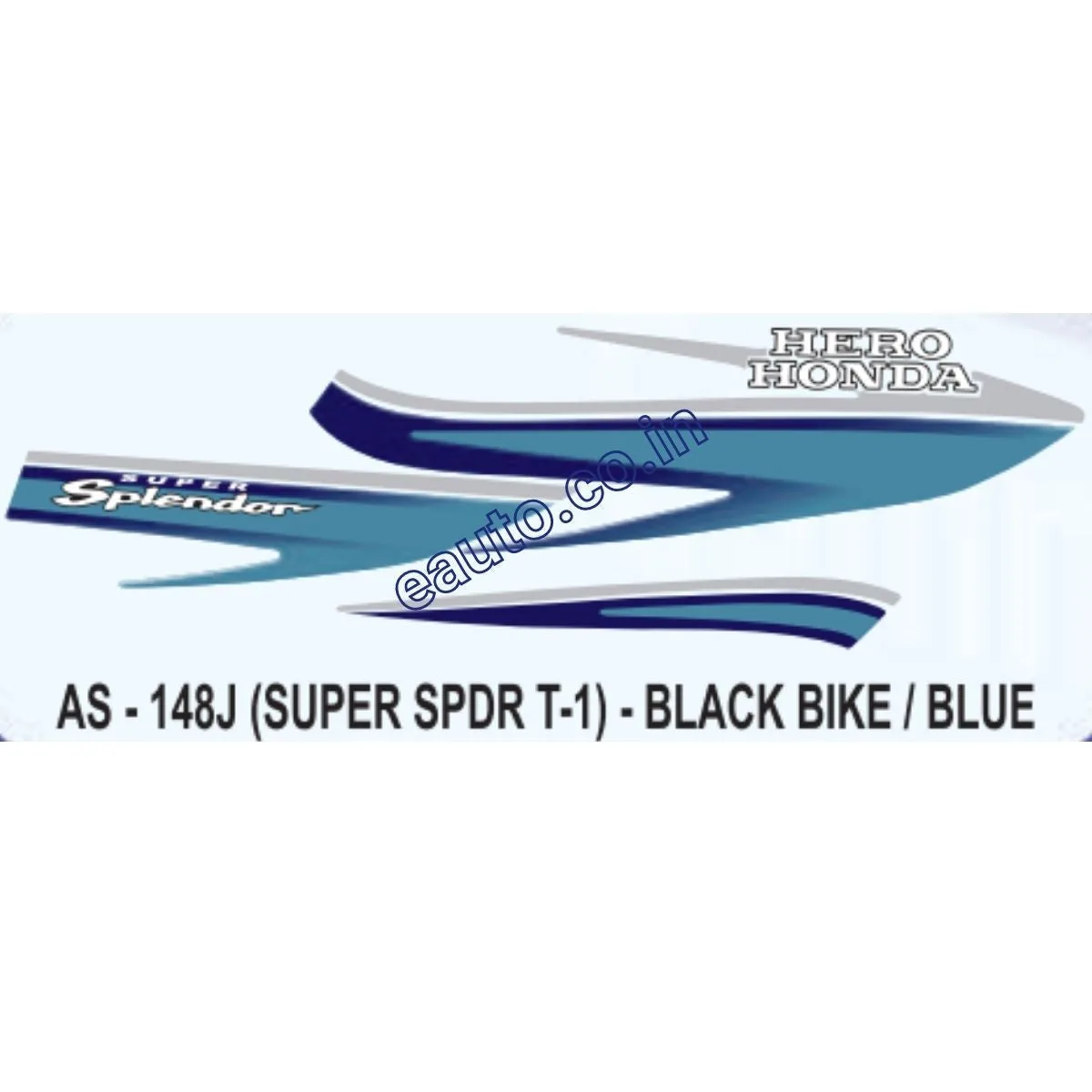 Graphics Sticker Set for Hero Honda Super Splendor | Type 1 | Black Vehicle | Blue Sticker | Both Sides