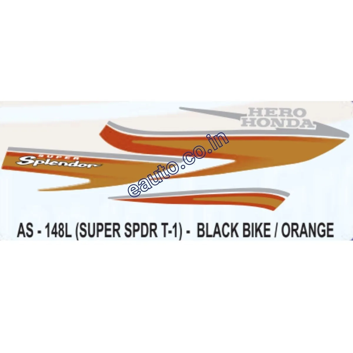 Graphics Sticker Set for Hero Honda Super Splendor | Type 1 | Black Vehicle | Orange Sticker | Both Sides