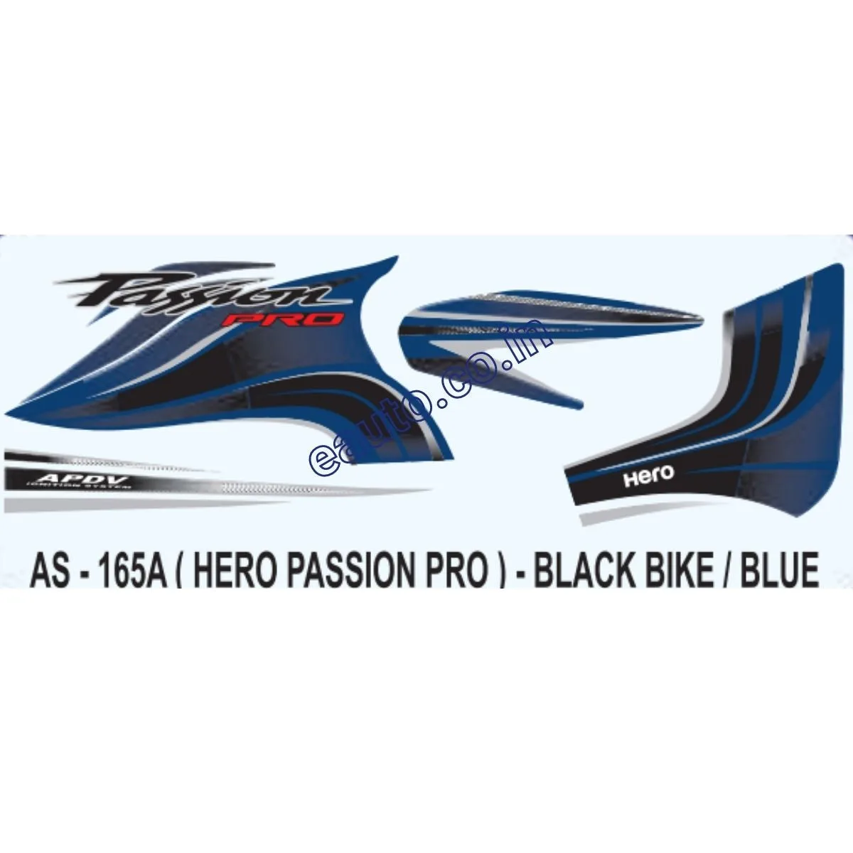 Graphics Sticker Set for Hero Passion Pro | Black Vehicle | Blue Sticker | Both Sides