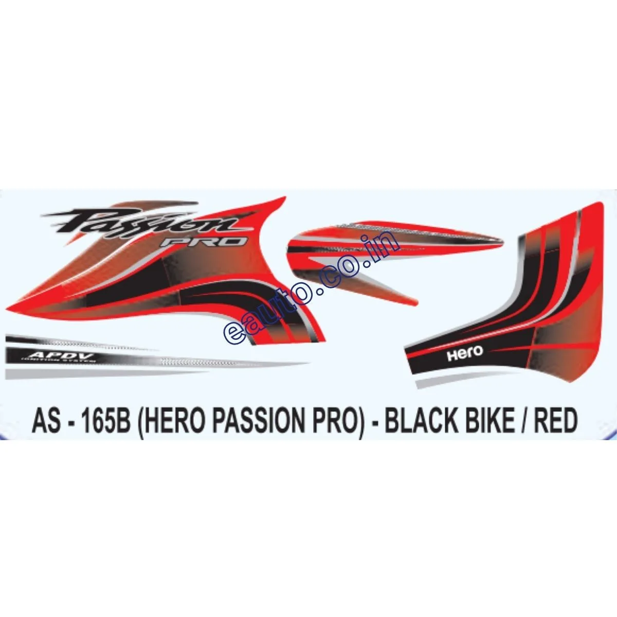 Graphics Sticker Set for Hero Passion Pro | Black Vehicle | Red Sticker | Both Sides