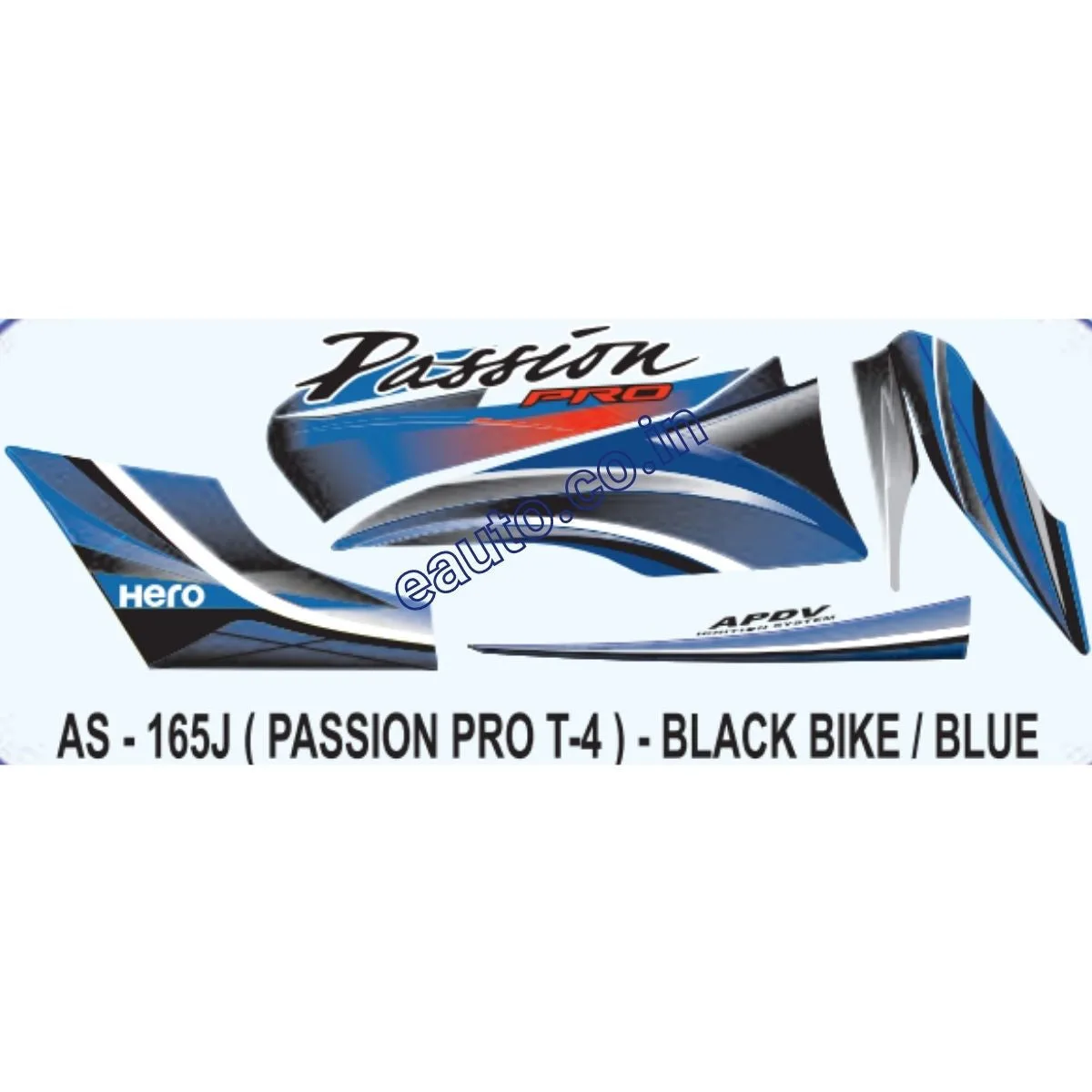 Graphics Sticker Set for Hero Passion Pro | Type 4 | Black Vehicle | Blue Sticker | Both Sides