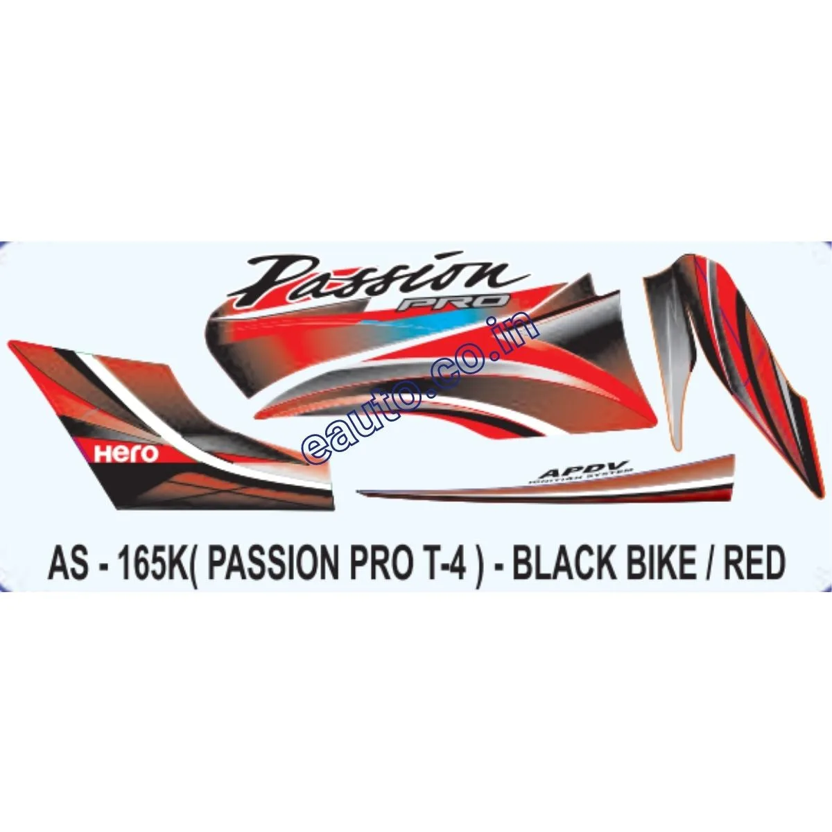 Graphics Sticker Set for Hero Passion Pro | Type 4 | Black Vehicle | Red Sticker | Both Sides