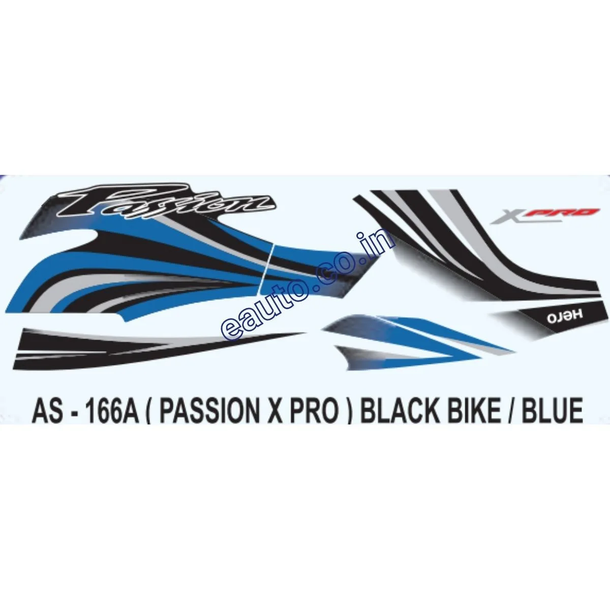 Graphics Sticker Set for Hero Passion X Pro | Black Vehicle | Blue Sticker | Both Sides