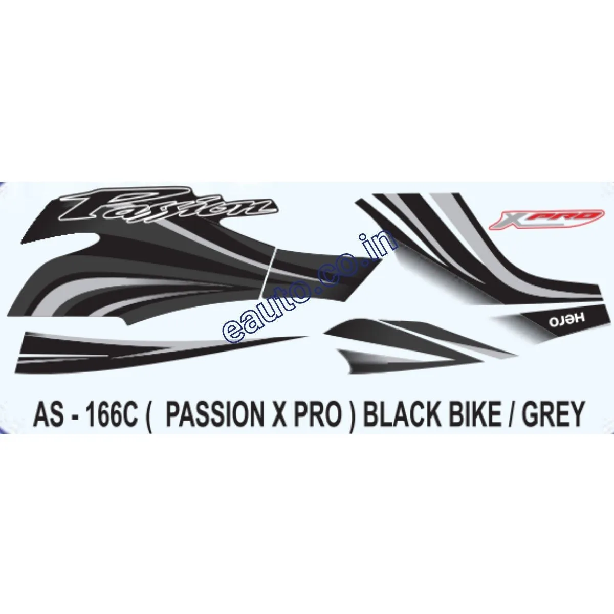 Graphics Sticker Set for Hero Passion X Pro | Black Vehicle | Grey Sticker | Both Sides