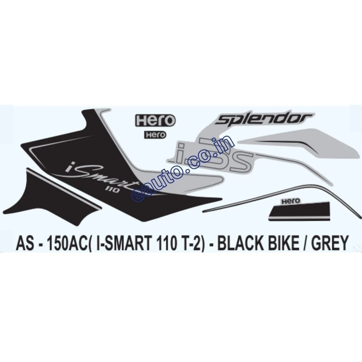 Graphics Sticker Set for Hero Splendor iSmart 110 i3S | Type 2 | Black Vehicle | Grey Sticker | Both Sides